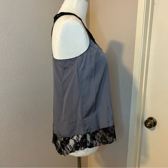 Solemio Gray cami with black lace trim, women’s size medium, - Picture 2 of 8